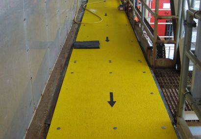 Anti-slip walkway cover installed on ship deck