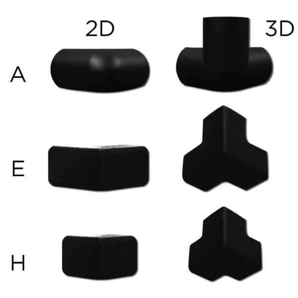 Bumper for corner protection connectors in 2D and 3D.