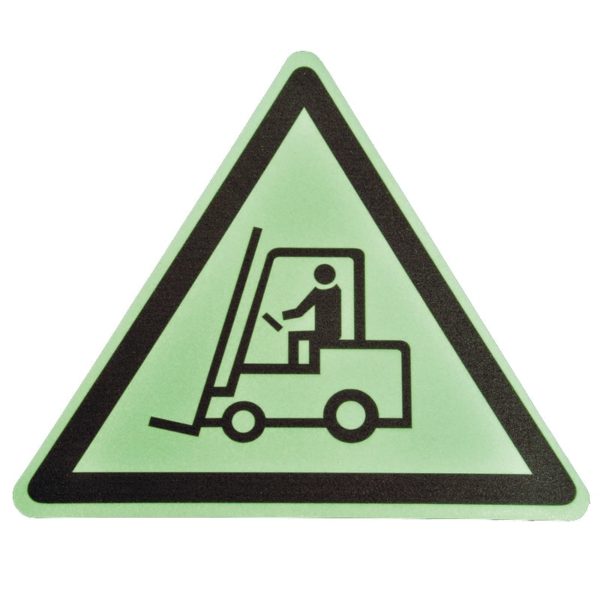 Floor marker with luminescent ‘‘Beware of forklifts!’’ nudging.